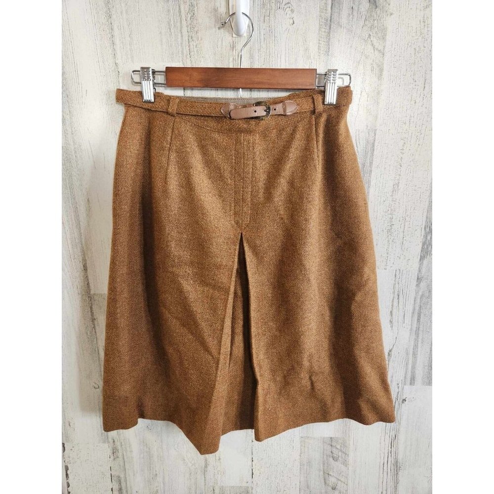 Vintage 1980s Personal Wool Blend Brown Skirt Size 15-16 Belted
